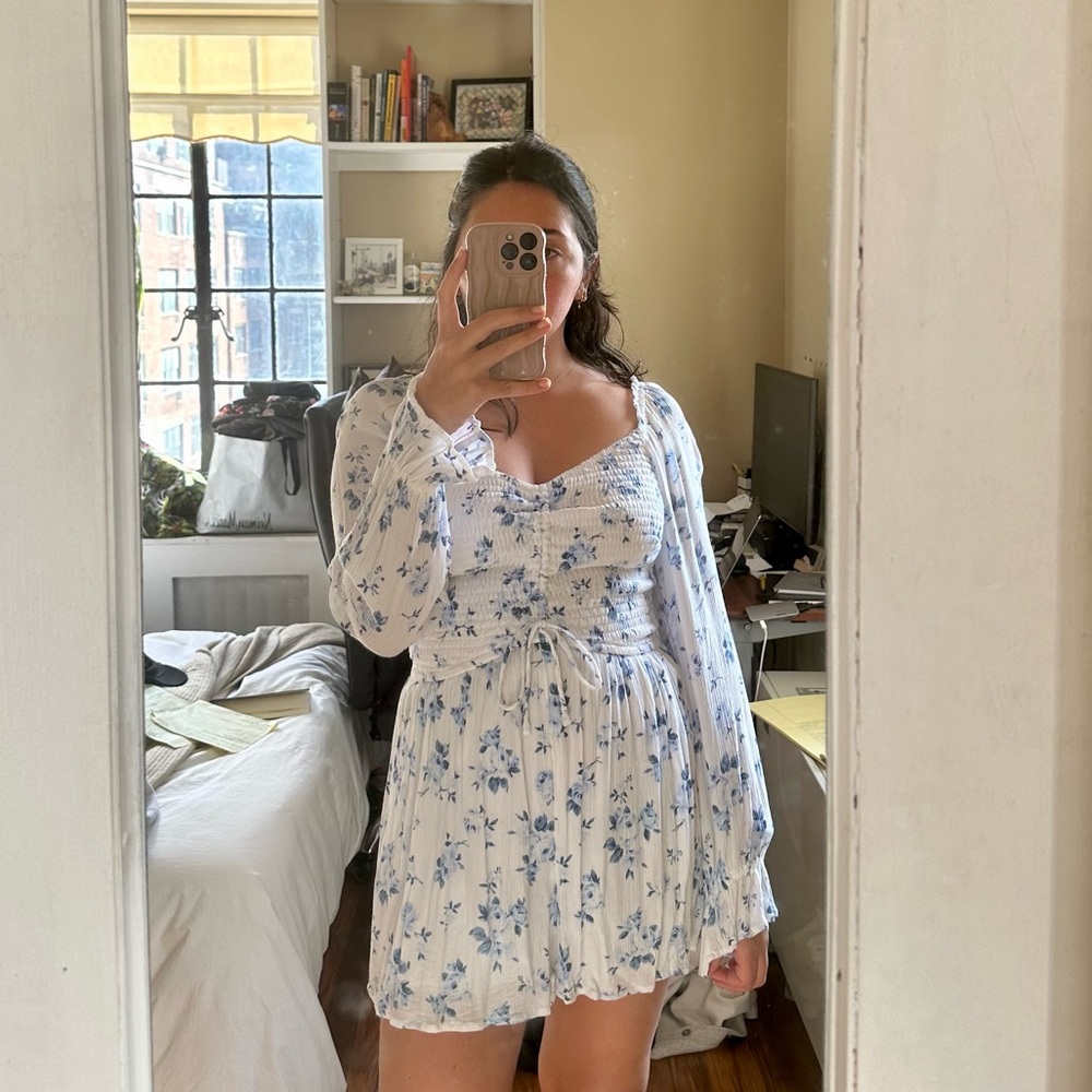 Floral blue and white romper